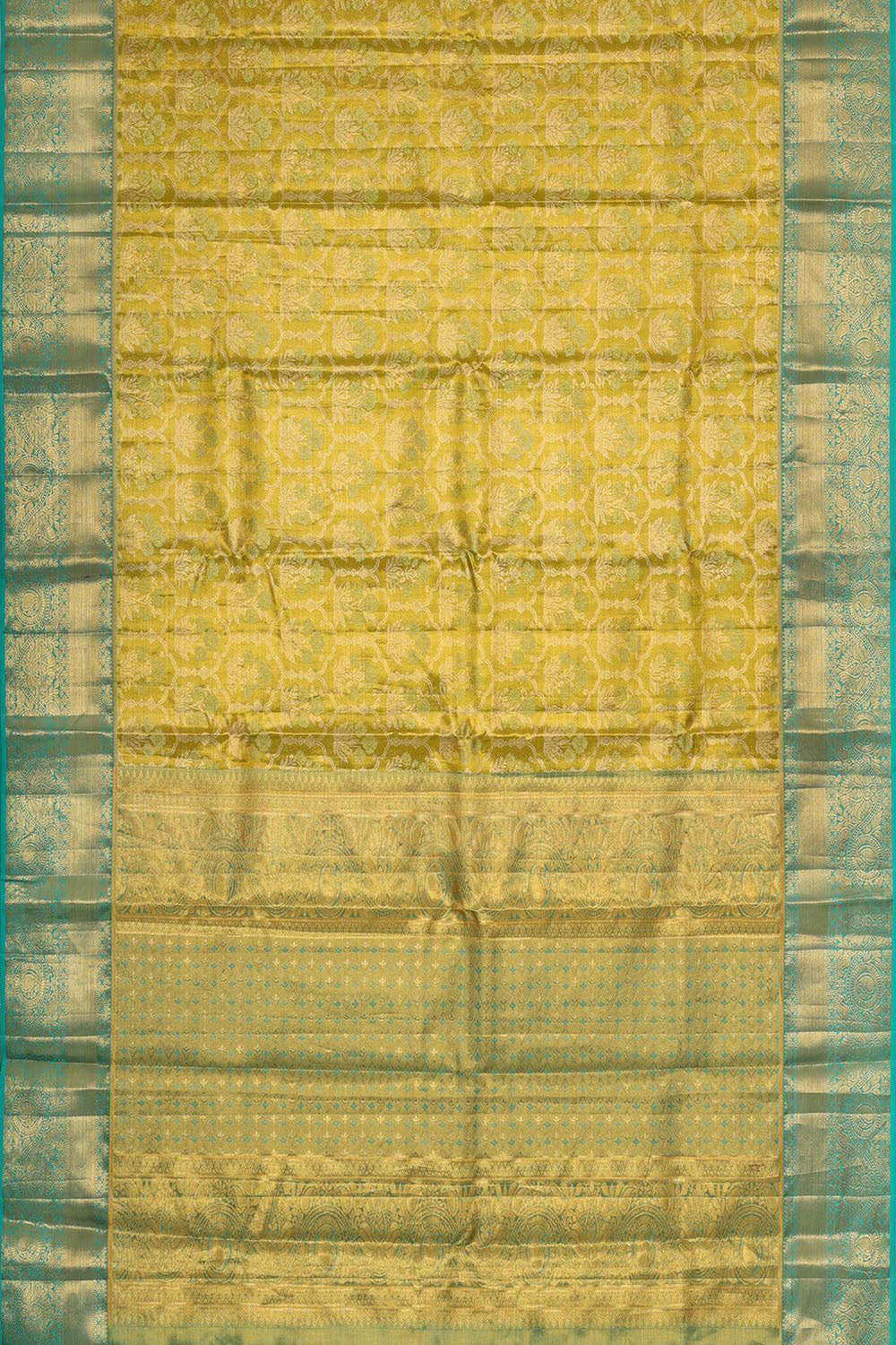 Image of Kanchipattu Golden Green Tissue Brocade Saree