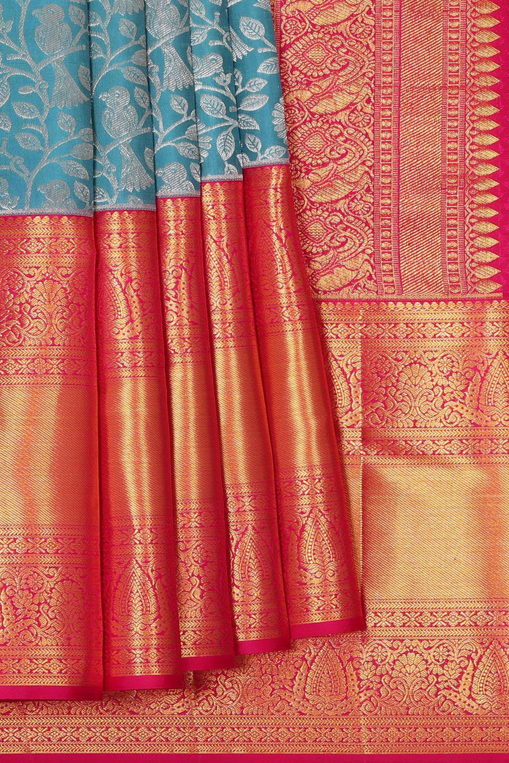 Kanchipattu Ocean Blue Brocade Saree