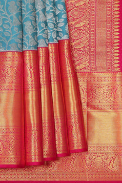 Image of Kanchipattu Ocean Blue Brocade Saree