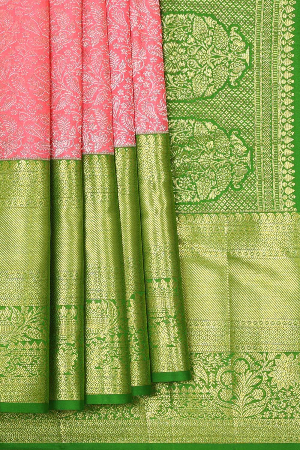 Kanchipattu Peach Pink Brocade Saree