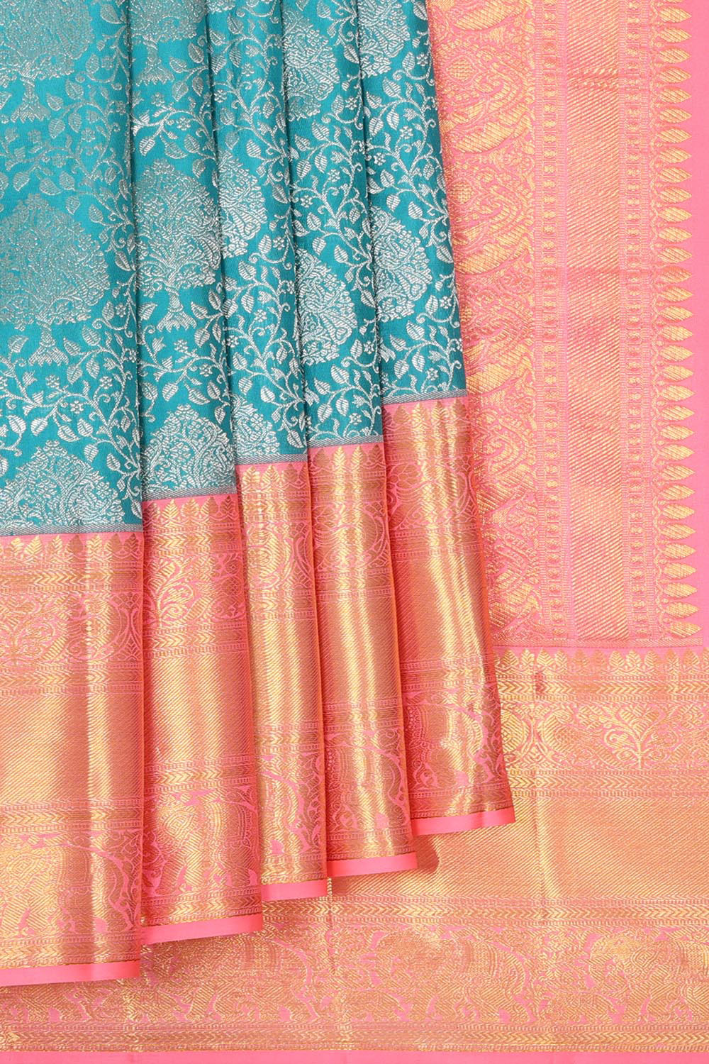 Kanchipattu Teal Blue Brocade Saree