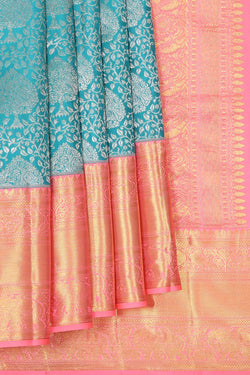 Image of Kanchipattu Teal Blue Brocade Saree