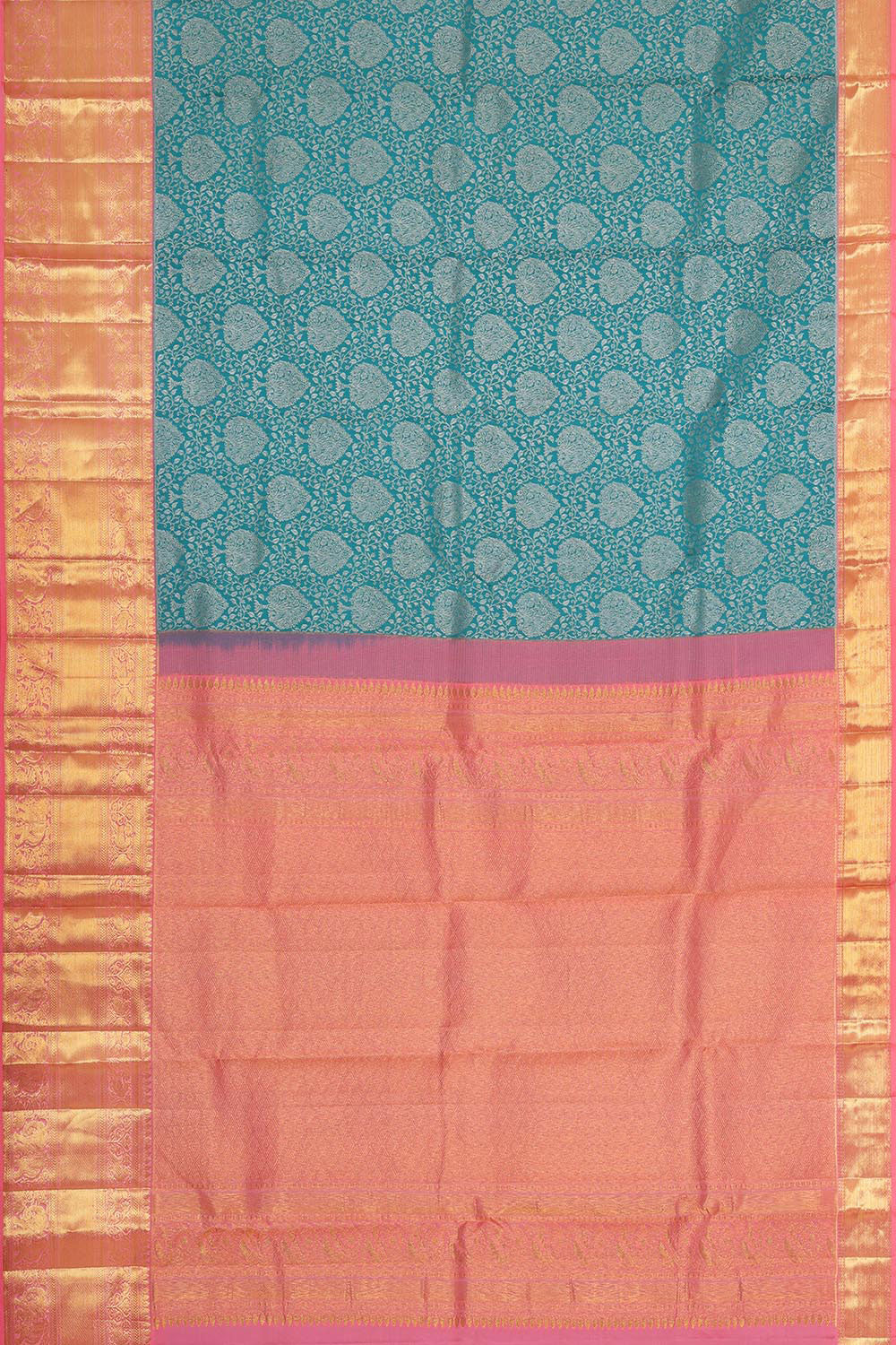 Kanchipattu Teal Blue Brocade Saree