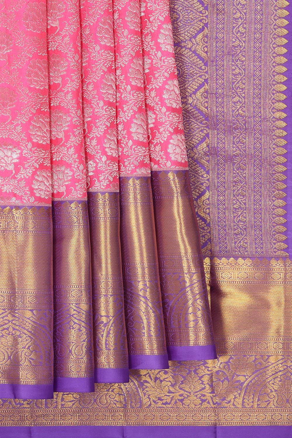 Kanchipattu Rose Pink Brocade Saree