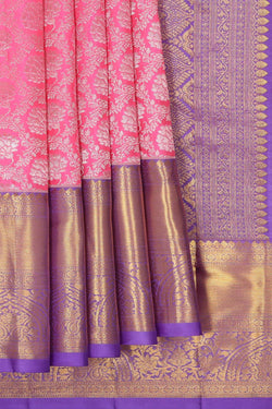 Image of Kanchipattu Rose Pink Brocade Saree