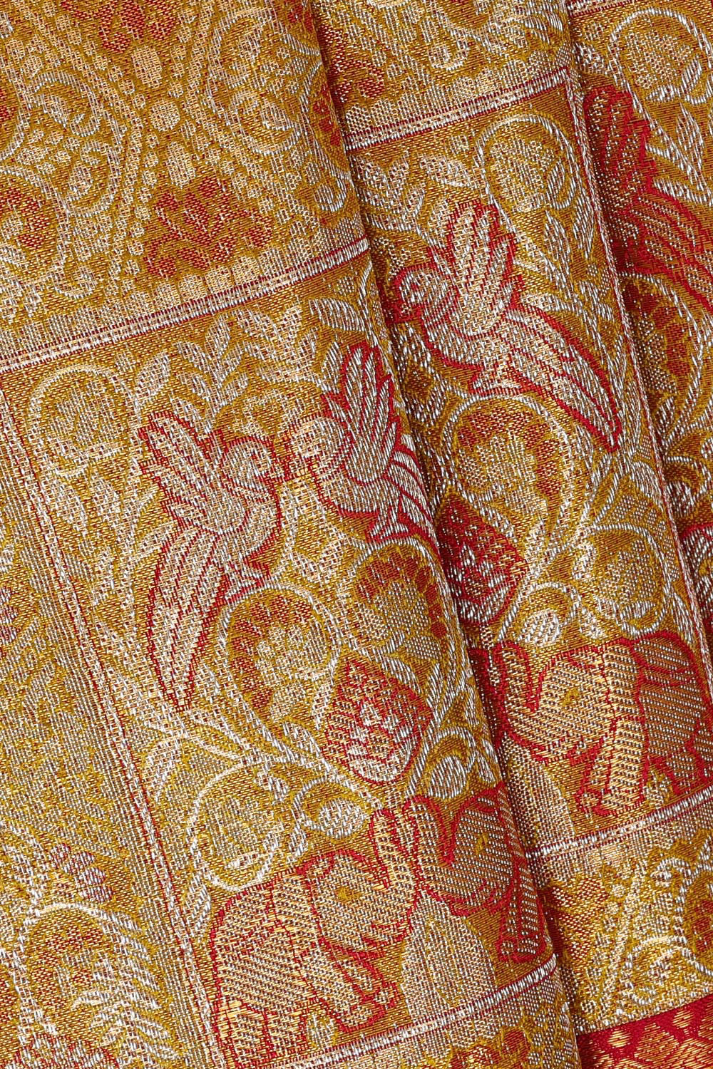 Kanchipattu Greenish Yellow Tissue Brocade Saree