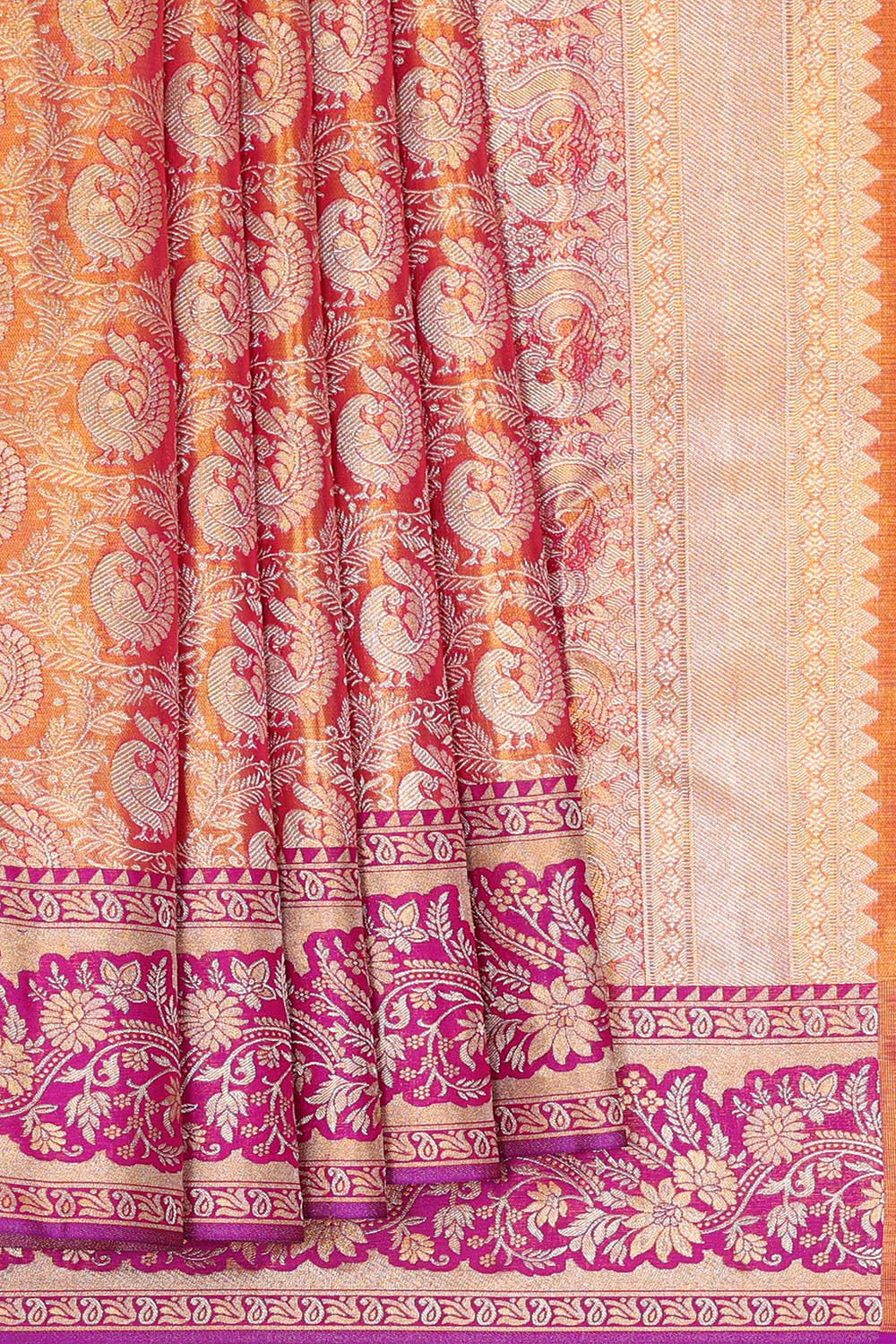 Kanchipattu Golden Pink Tissue Brocade Saree