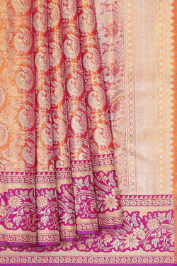 Image of Kanchipattu Golden Pink Tissue Brocade Saree