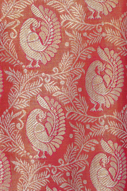 Image of Kanchipattu Golden Pink Tissue Brocade Saree