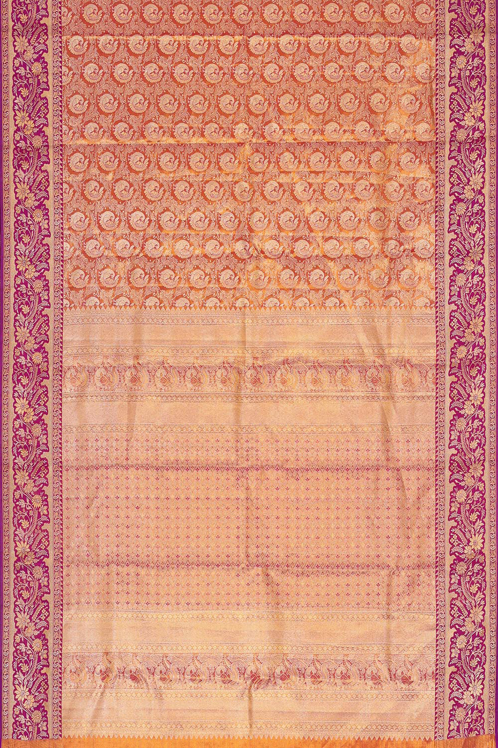 Kanchipattu Golden Pink Tissue Brocade Saree