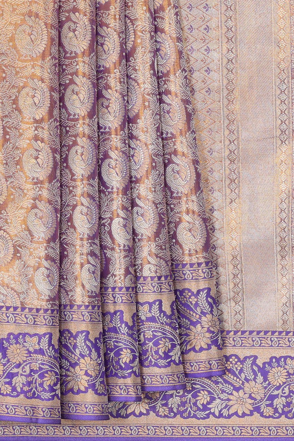 Kanchipattu Golden Purple Tissue Brocade Saree