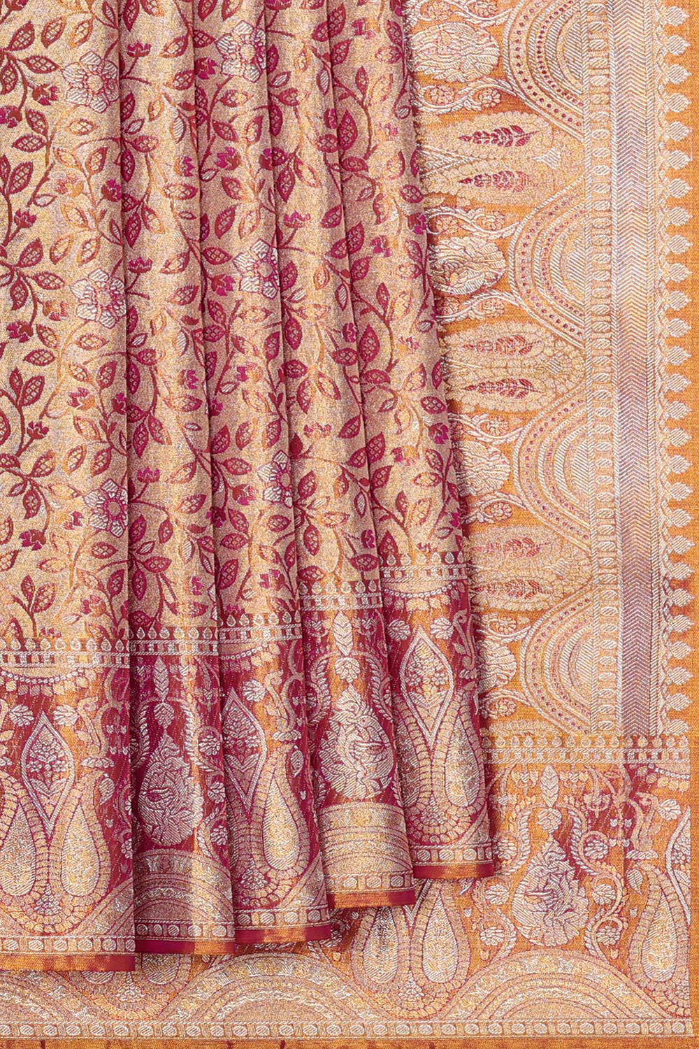 Kanchipattu Golden Brown Tissue Brocade Saree