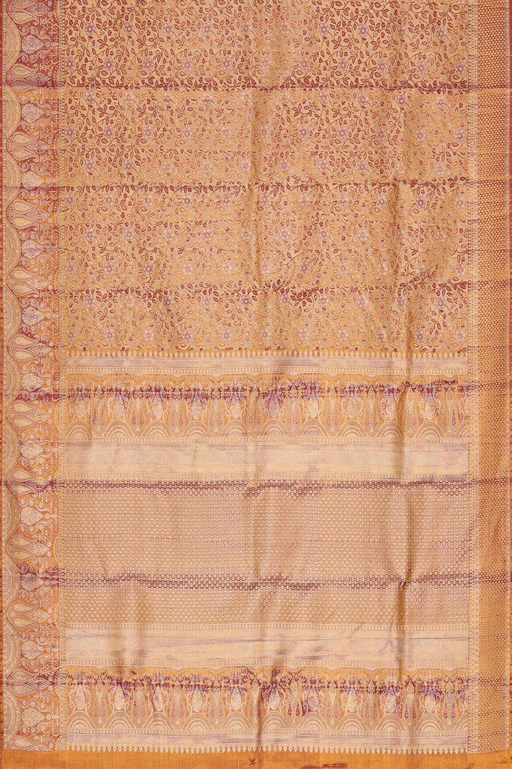 Kanchipattu Golden Brown Tissue Brocade Saree