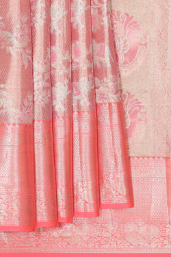 Image of Kanchipattu Peach Pink Tissue Brocade Saree