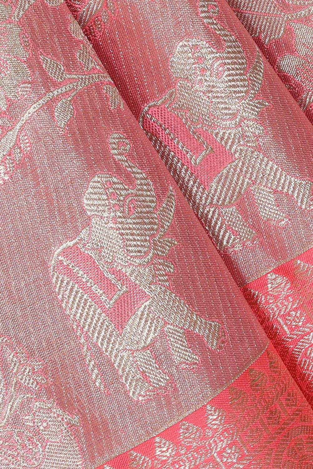 Kanchipattu Peach Pink Tissue Brocade Saree