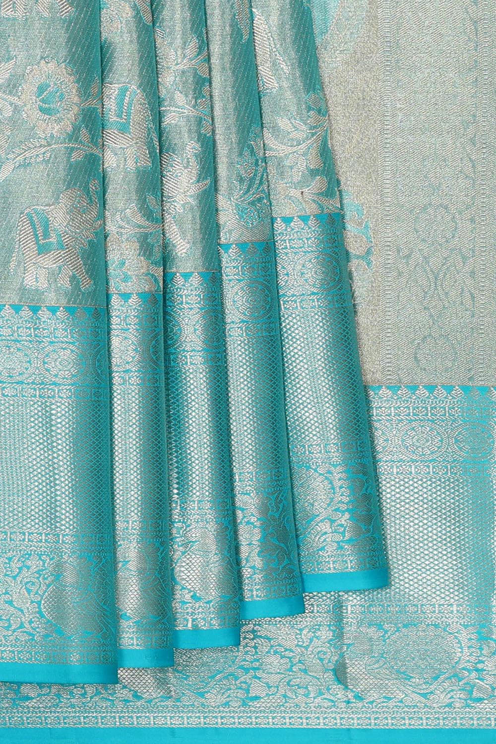 Kanchipattu Sky Blue Tissue Brocade Saree