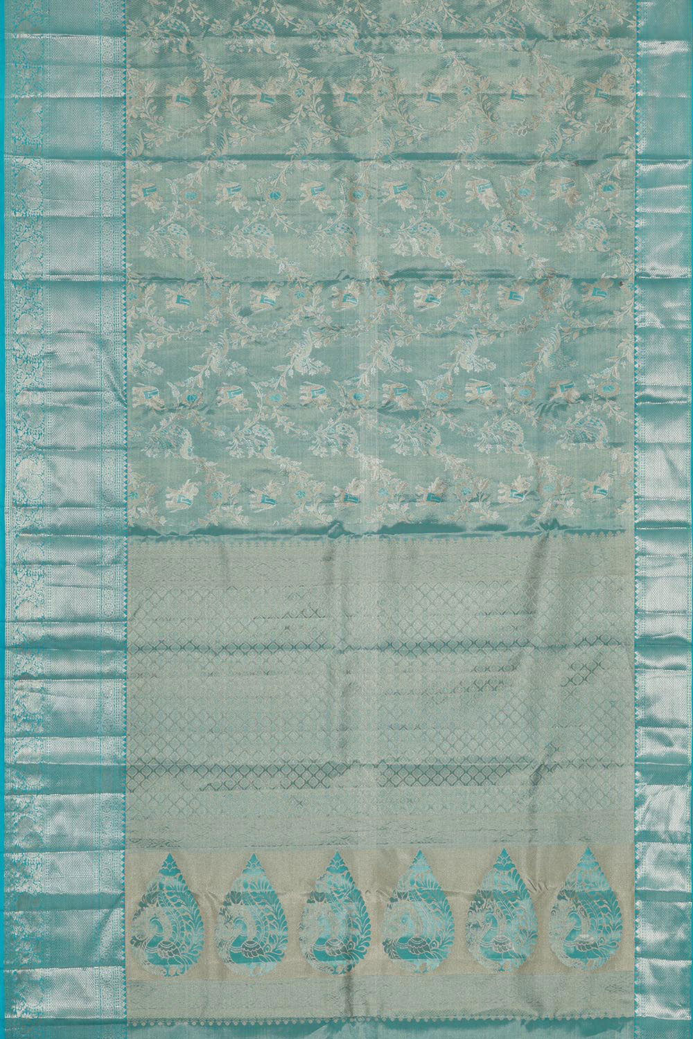 Kanchipattu Sky Blue Tissue Brocade Saree