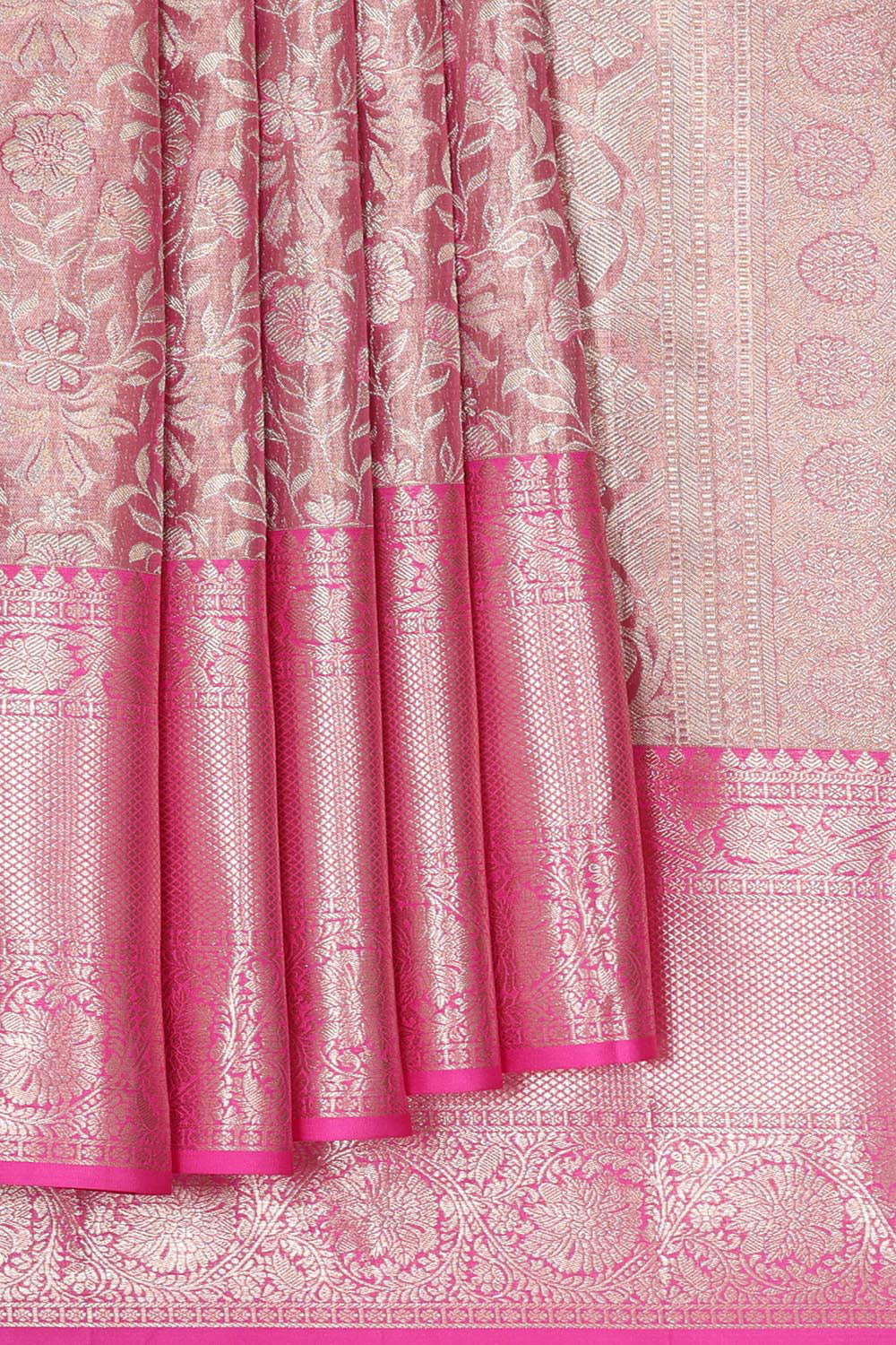 Kanchipattu Onion Pink Tissue Brocade Saree