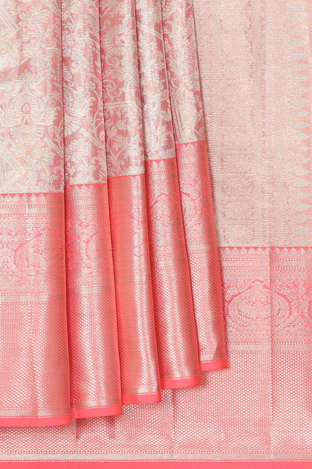 Kanchipattu Peach Tissue Brocade Saree