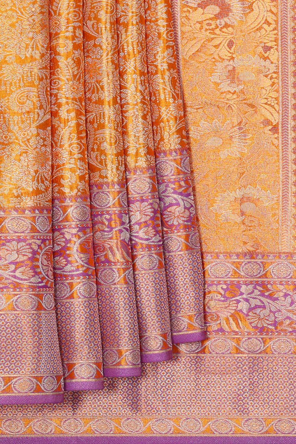 Kanchipattu Mustard Yellow Tissue Brocade Saree