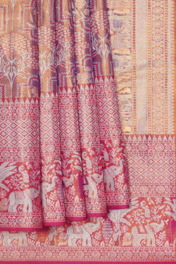 Image of Kanchipattu Golden Lavender Tissue Brocade Saree