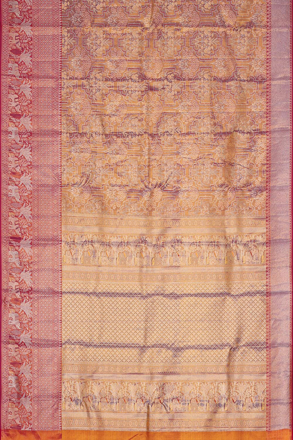 Kanchipattu Golden Lavender Tissue Brocade Saree