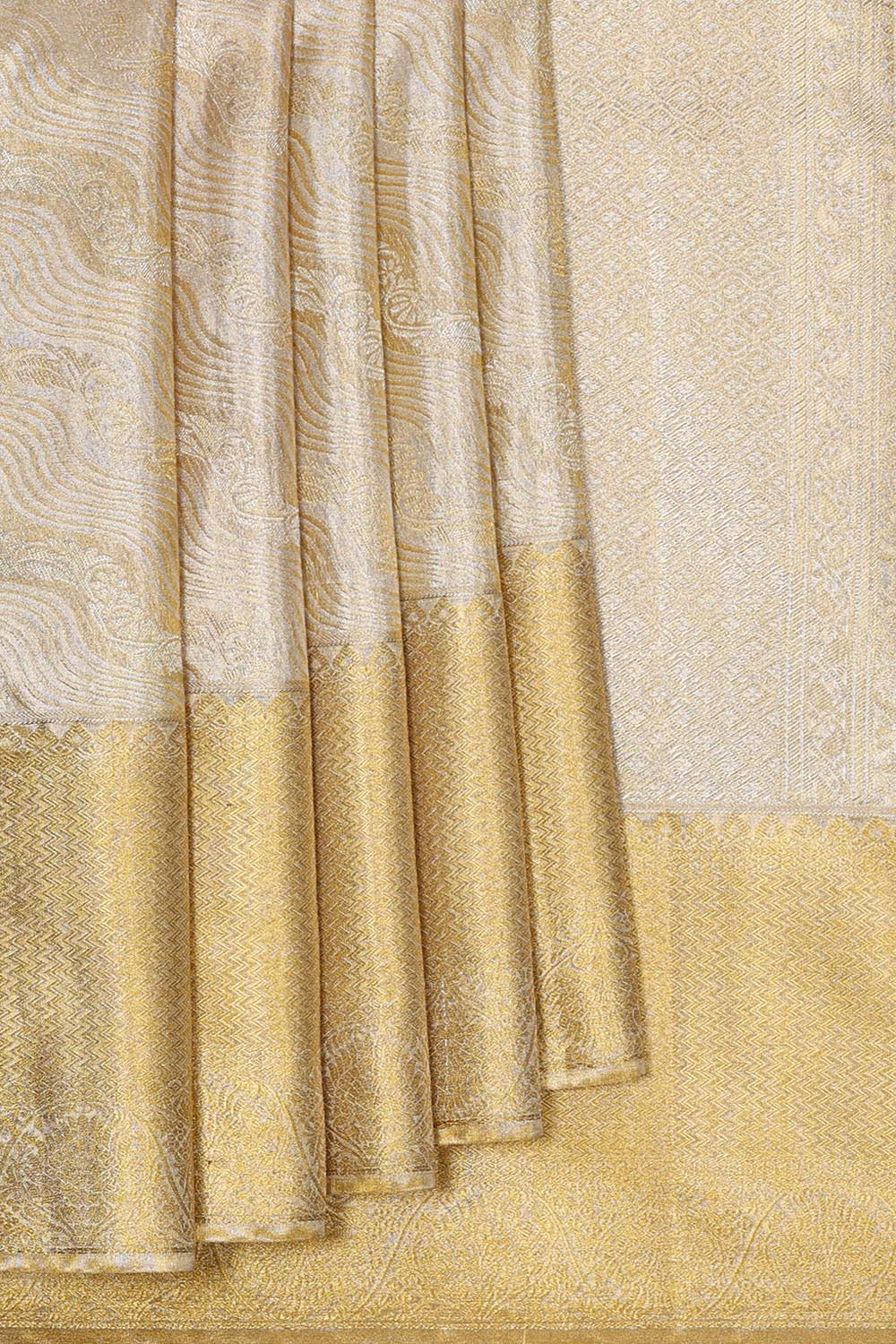 Kanchipattu Golden Silver Tissue Brocade Saree