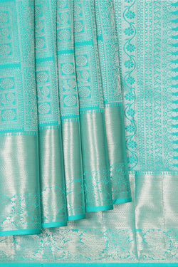 Image of Kanchipattu Turquoise Blue Brocade Saree