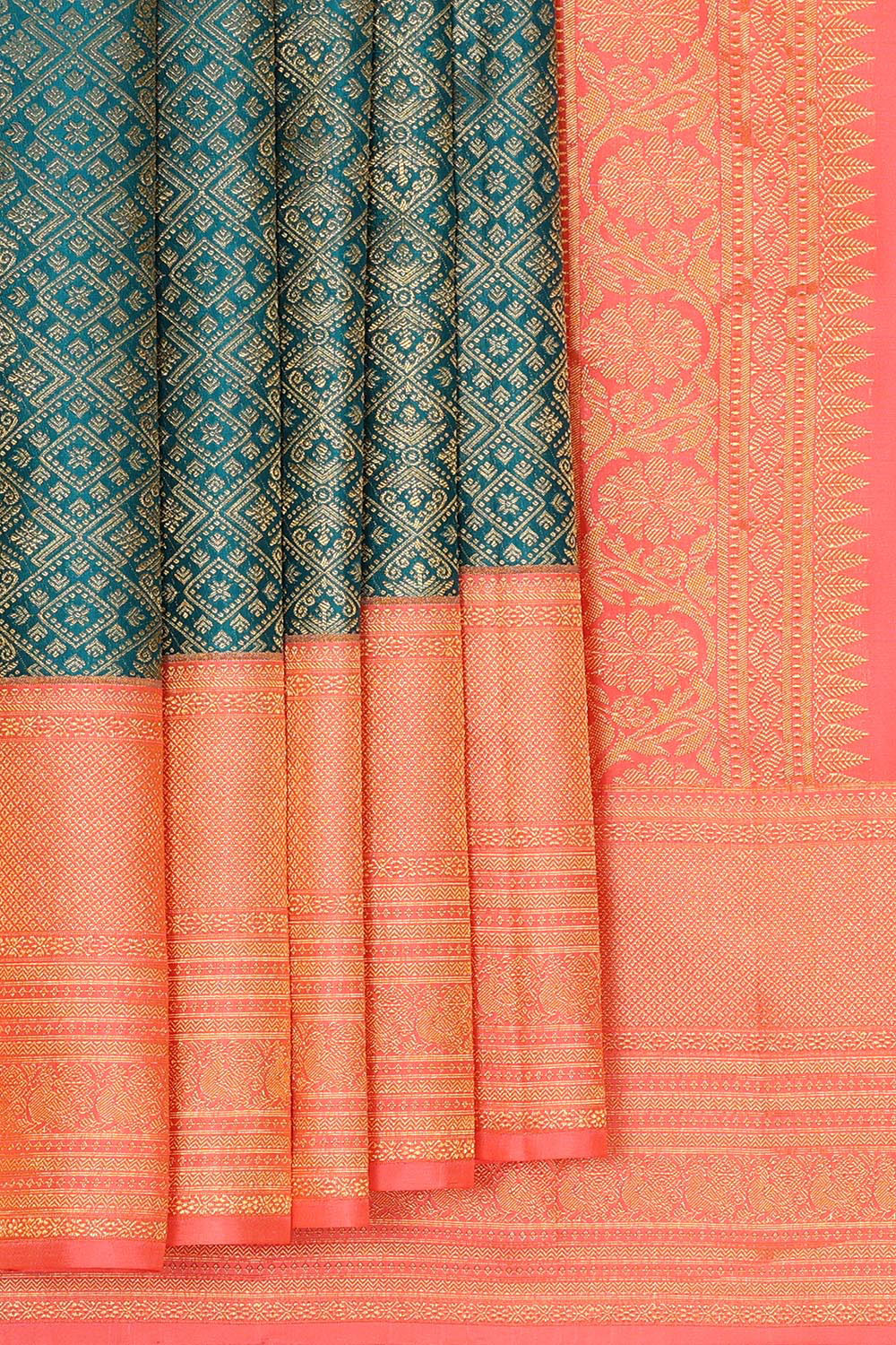 Kanchipattu Peacock Green Brocade Saree