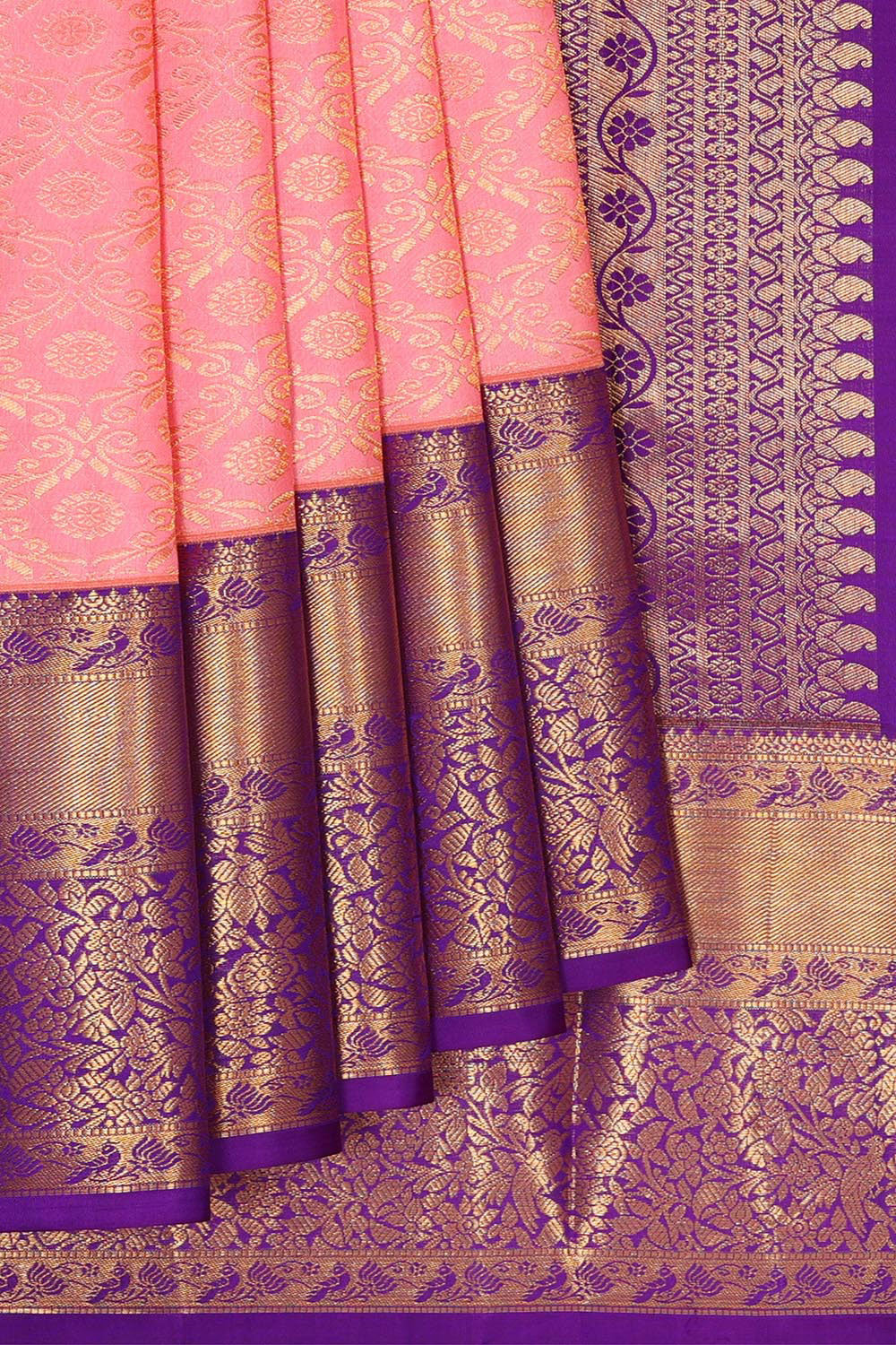 Kanchipattu Peach Pink Brocade Saree