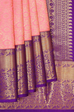 Image of Kanchipattu Peach Pink Brocade Saree