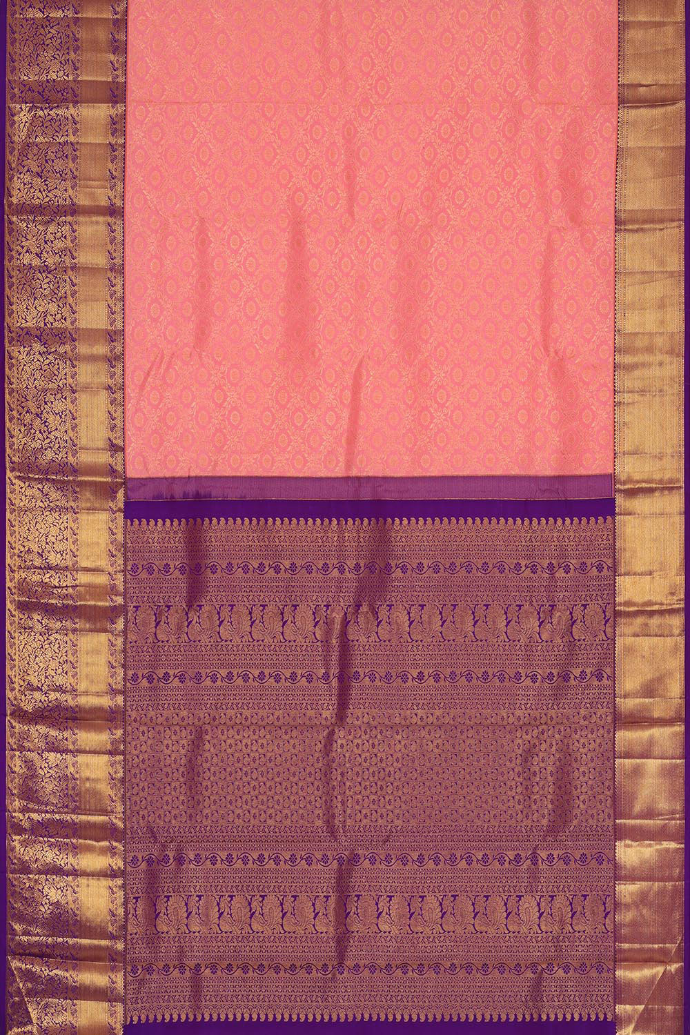 Kanchipattu Peach Pink Brocade Saree