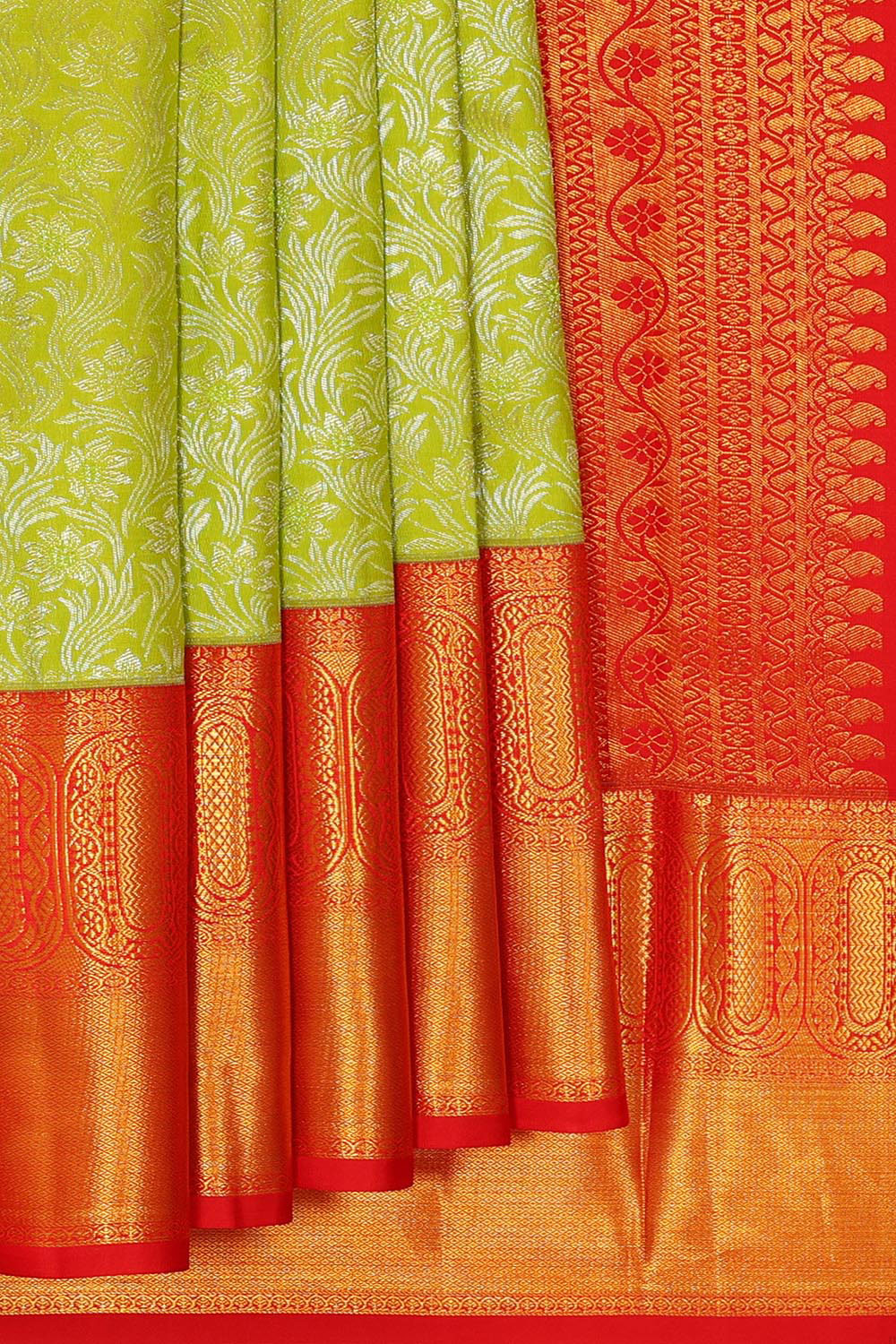 Kanchipattu Parrot Green Brocade Saree