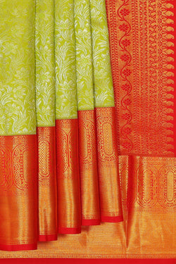 Image of Kanchipattu Parrot Green Brocade Saree