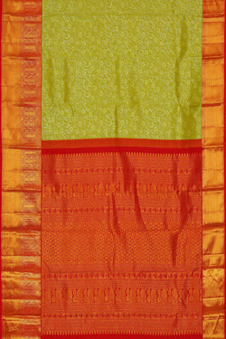 Image of Kanchipattu Parrot Green Brocade Saree