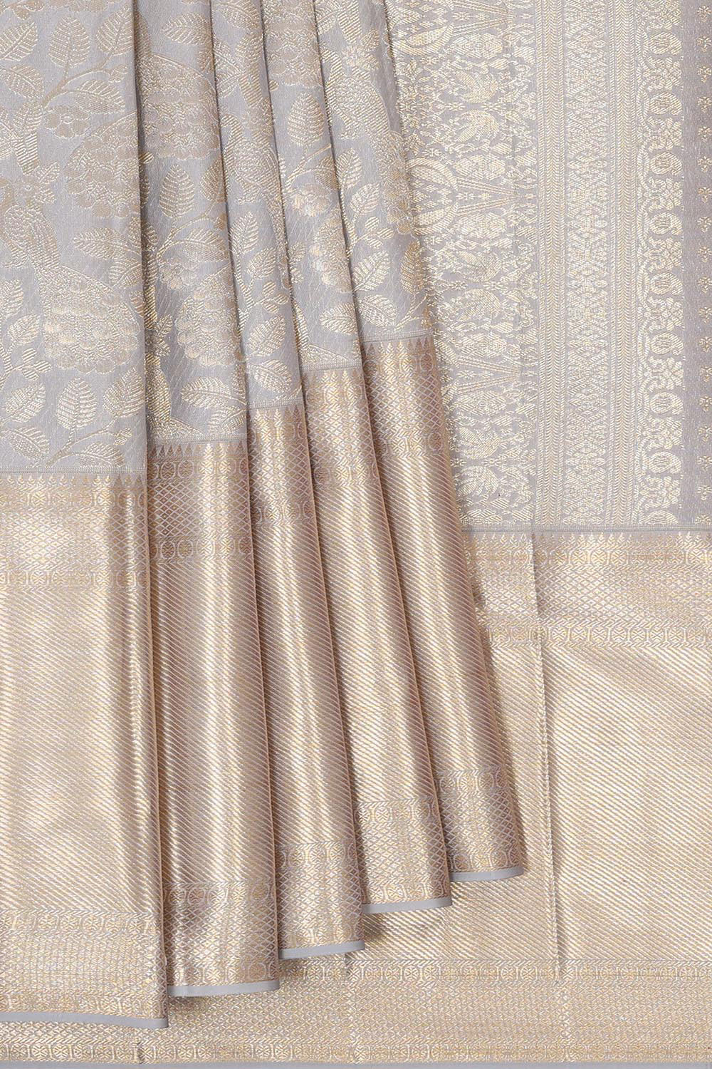 Kanchipattu Silvery Grey Brocade Saree