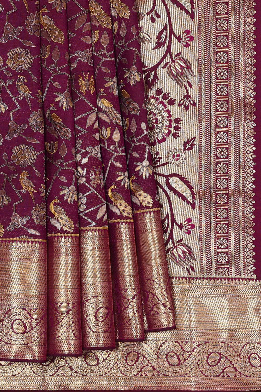 Kanchipattu Deep Wine Brocade Saree