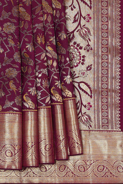 Image of Kanchipattu Deep Wine Brocade Saree