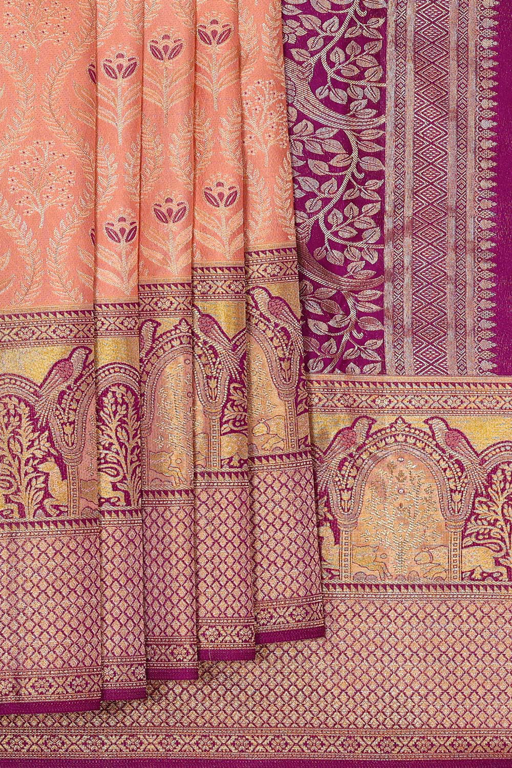 Kanchipattu Peach Brocade Saree