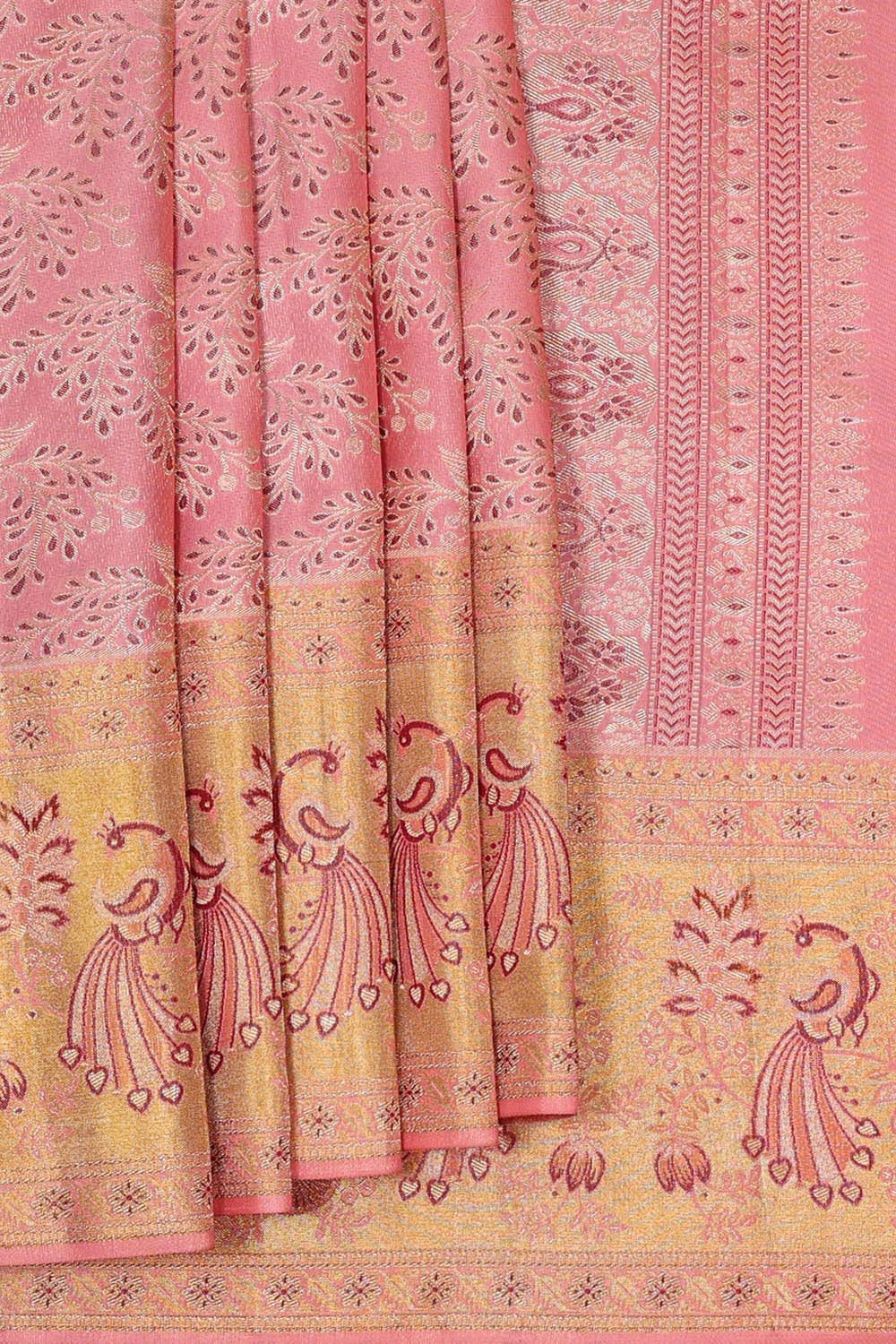 Kanchipattu Peach Pink Brocade Saree