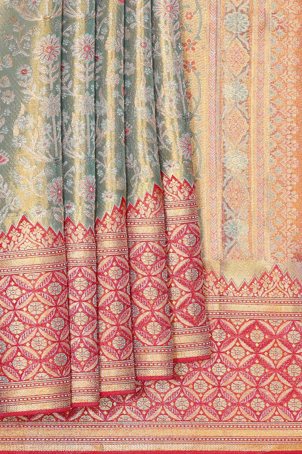 Image of Kanchipattu Golden Blue Brocade Saree