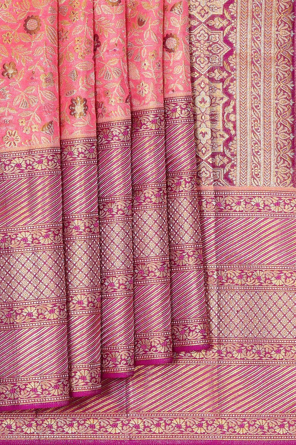 Kanchipattu Peach Pink Brocade Saree