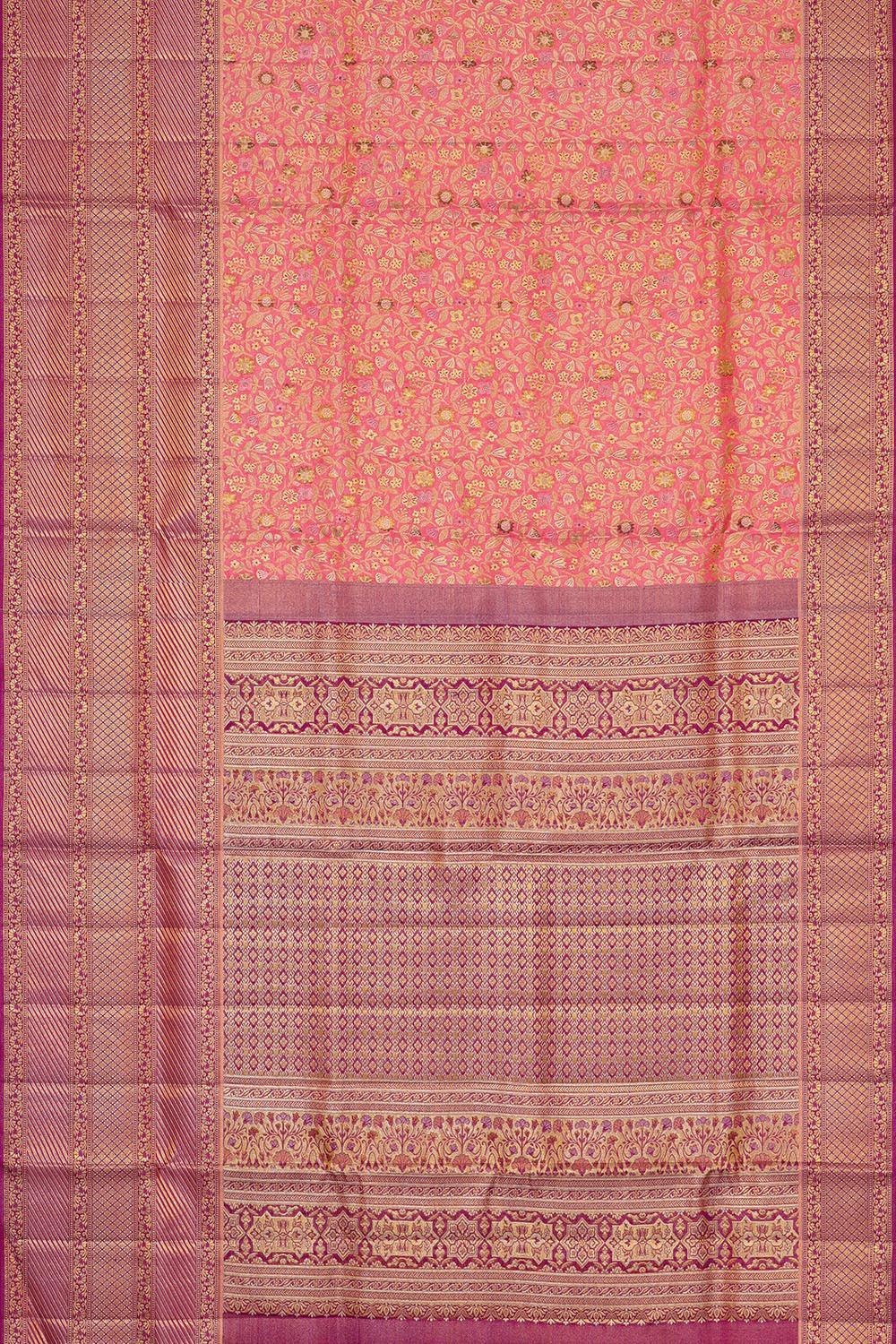 Kanchipattu Peach Pink Brocade Saree