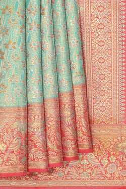 Image of Kanchipattu Turquoise Blue Brocade Saree