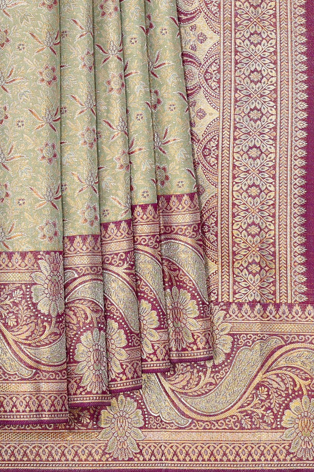 Kanchipattu Pista Green Brocade Saree