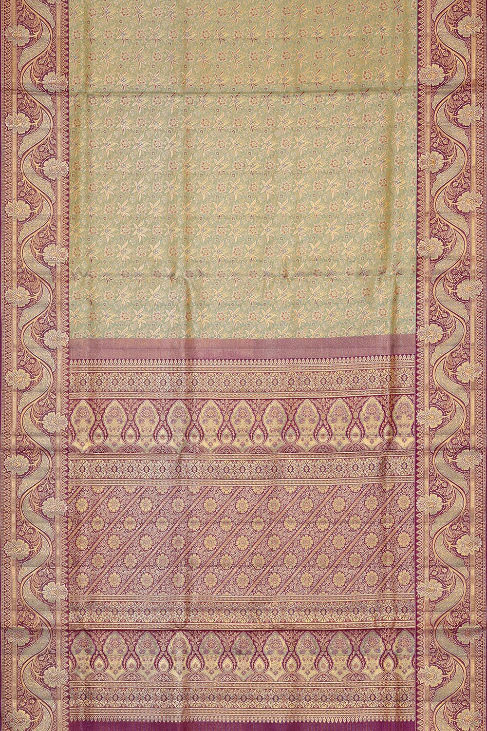 Kanchipattu Pista Green Brocade Saree