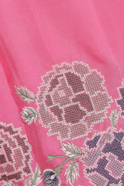 Image of Kanchipattu Rose Pink Embroidered Saree