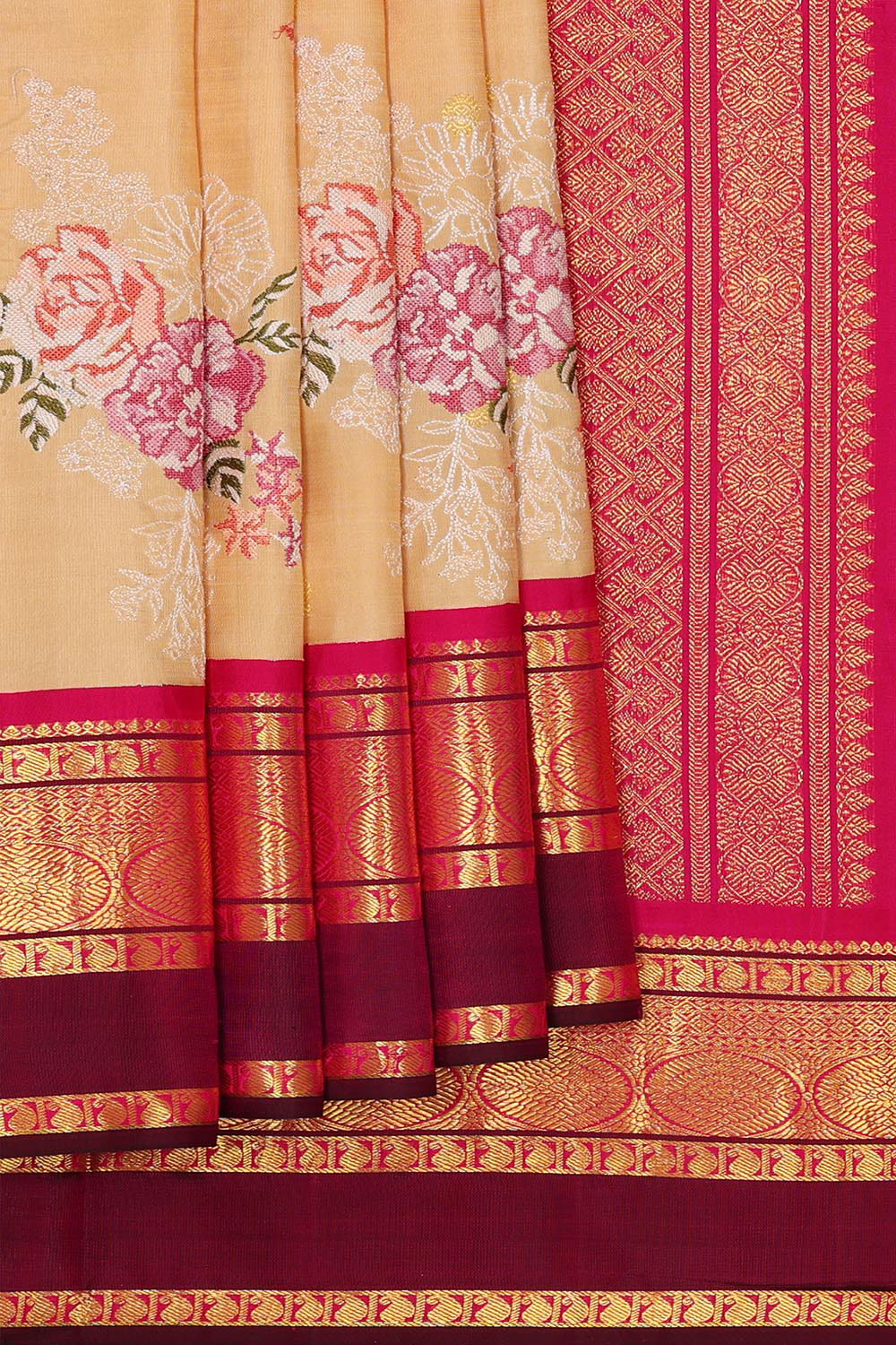 Image of Kanchipattu Cream Embroidered Saree