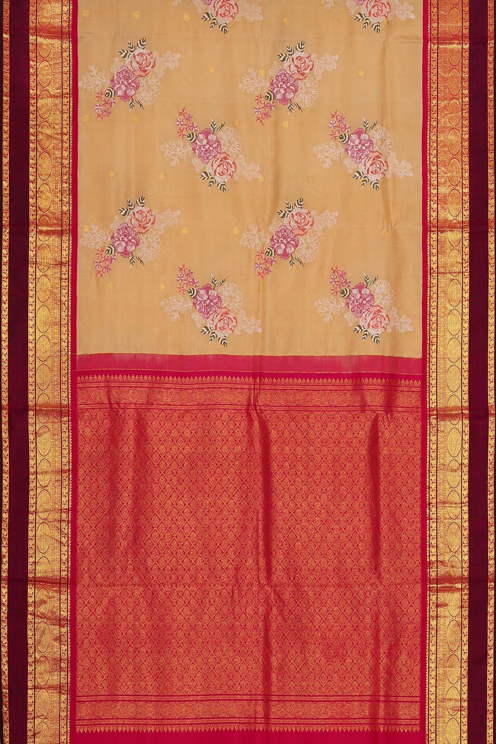 Kanchipattu Cream Embroidered Saree