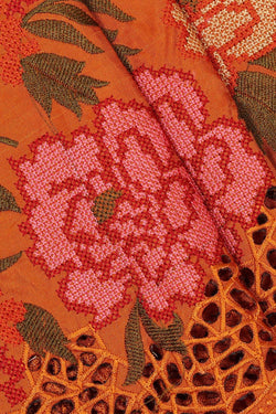 Image of Kanchipattu Orange Embroidered Saree